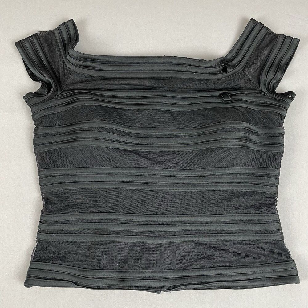 JS Collections Satin Ribbed Evening Blouse Womenr's US 12 Black Elegant